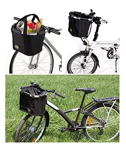 Franquihogar - Cesta de Bicicleta Plegable, Canasta de Manillar de Bicicleta Multiusos Extraíble, Cesta Bicicleta Delantera Ciudad, Tela Oxford con Cierre para Seguridad