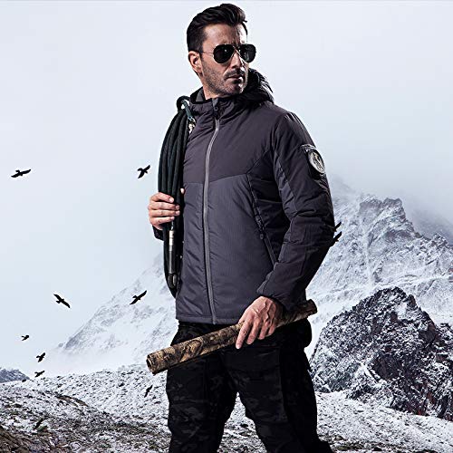 FREE SOLDIER Chaqueta Hombre Invierno Chaqueta Impermeable Táctica Abrigo de Combate Cálido Chaqueta Moto Ligeras a Prueba de Viento con Capucha para Montañismo Camping Senderismo(Gris, XL)