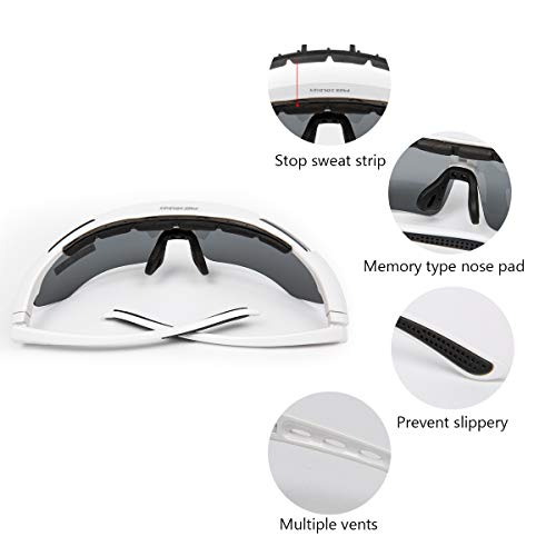 FREE SOLDIER Gafas Ciclismo Hombre Gafas tácticas Militares Gafas Motocross anti-UV400 Gafas de Sol polarizadas 5 en 1 para MTB Airsoft Correr, Pescar, Conducir, Deportes al Aire Libre(Blanco)