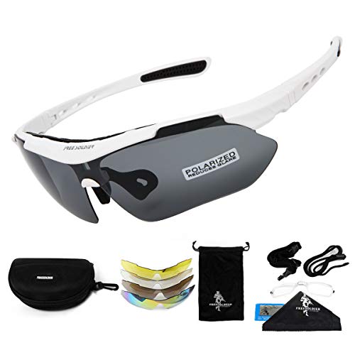 FREE SOLDIER Gafas Ciclismo Hombre Gafas tácticas Militares Gafas Motocross anti-UV400 Gafas de Sol polarizadas 5 en 1 para MTB Airsoft Correr, Pescar, Conducir, Deportes al Aire Libre(Blanco)