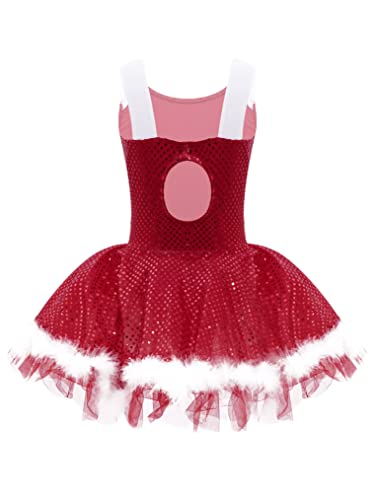 Freebily Vestido Carnaval para Niña Vestido Disfraz Payaso Navideño sin Manga con Rayas Vestido Tutú Ballet Princesa con Lentejuela Vestido de Danza Fiesta Niña Rojo D 16 años