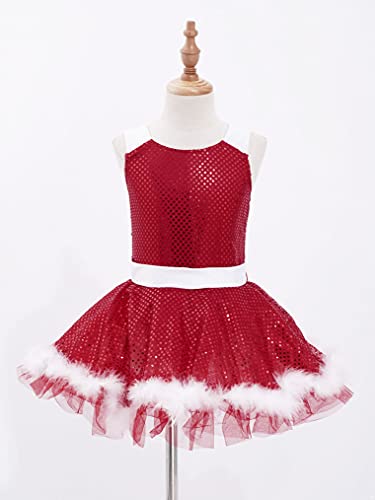 Freebily Vestido Carnaval para Niña Vestido Disfraz Payaso Navideño sin Manga con Rayas Vestido Tutú Ballet Princesa con Lentejuela Vestido de Danza Fiesta Niña Rojo D 16 años