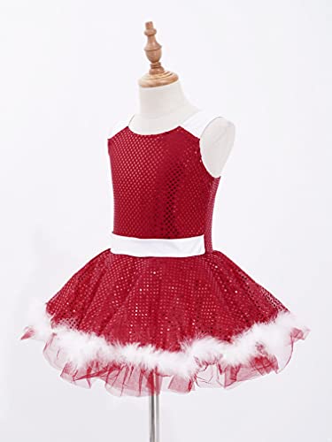 Freebily Vestido Carnaval para Niña Vestido Disfraz Payaso Navideño sin Manga con Rayas Vestido Tutú Ballet Princesa con Lentejuela Vestido de Danza Fiesta Niña Rojo D 16 años