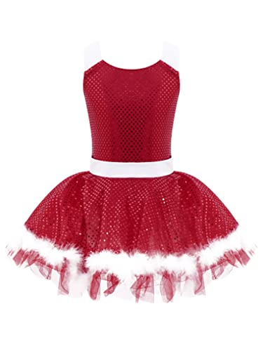 Freebily Vestido Carnaval para Niña Vestido Disfraz Payaso Navideño sin Manga con Rayas Vestido Tutú Ballet Princesa con Lentejuela Vestido de Danza Fiesta Niña Rojo D 16 años