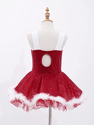 Freebily Vestido Carnaval para Niña Vestido Disfraz Payaso Navideño sin Manga con Rayas Vestido Tutú Ballet Princesa con Lentejuela Vestido de Danza Fiesta Niña Rojo D 16 años