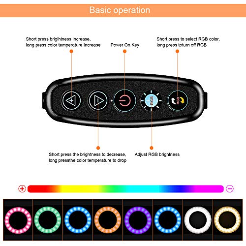 FREESOO Luz de Anillo LED Regulable 6” RGB 8 Colores para Fotografia con Trípode Altura Ajustable con 5 Niveles de Brillo USB para Youtube Disparo Selfie Video Maquillaje