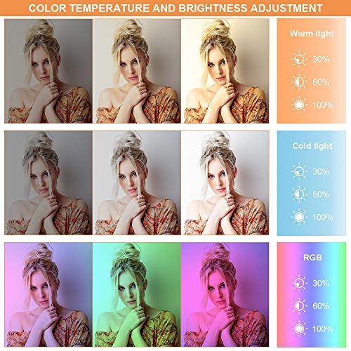 FREESOO Luz de Anillo LED Regulable 6” RGB 8 Colores para Fotografia con Trípode Altura Ajustable con 5 Niveles de Brillo USB para Youtube Disparo Selfie Video Maquillaje