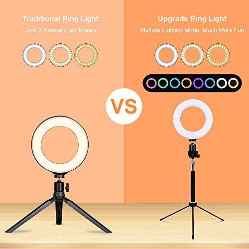 FREESOO Luz de Anillo LED Regulable 6” RGB 8 Colores para Fotografia con Trípode Altura Ajustable con 5 Niveles de Brillo USB para Youtube Disparo Selfie Video Maquillaje