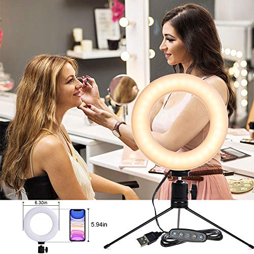 FREESOO Luz de Anillo LED Regulable 6” RGB 8 Colores para Fotografia con Trípode Altura Ajustable con 5 Niveles de Brillo USB para Youtube Disparo Selfie Video Maquillaje