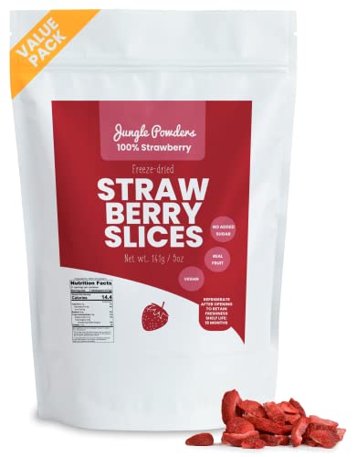 Fresas liofilizadas en rodajas de Jungle Powders - Fruta deshidratada Snacks saludables - 141g - Snacks Keto veganos - Snacks para la oficina sin azúcares añadidos