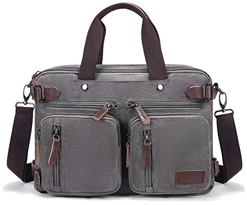 Fresion La Bolsa de Mensajero Cuero de los Hombres de Negocios Mochila Lienzo maletín portátil Bolsa de Viaje multipropósito Bolsos de Hombro (Gray, Tamaño: 38.5Ã13A28.5 cm)