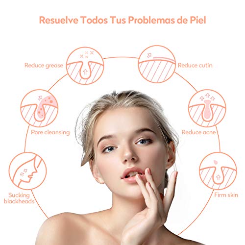 Frohmen Limpiador de Poros Succionador de Puntos Negros Limpiador Facial Electrico Extractor Puntos Negros Quita Espinillas y Puntos Negros 7Pcs Kit USB Recargable 4 Cabezales y 3 Modos