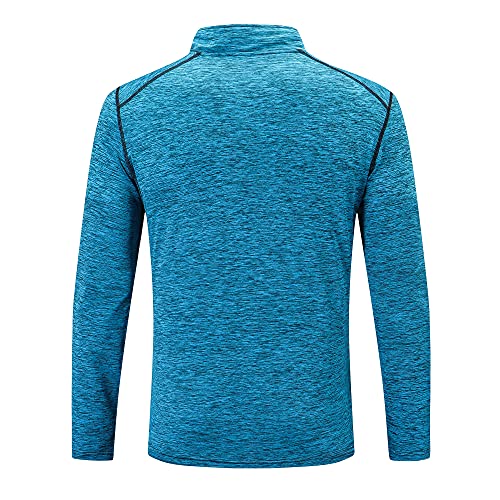 frueo 1/2 Zip Camiseta Deportiva Manga Larga Hombre Secado rápido Running Top con Cremallera Bolsillo Deportiva T-Shirt para Running Fitness Gym,1606,Blue-XL