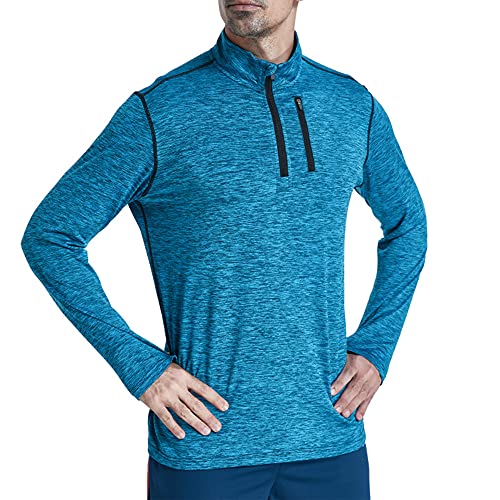 frueo 1/2 Zip Camiseta Deportiva Manga Larga Hombre Secado rápido Running Top con Cremallera Bolsillo Deportiva T-Shirt para Running Fitness Gym,1606,Blue-XL