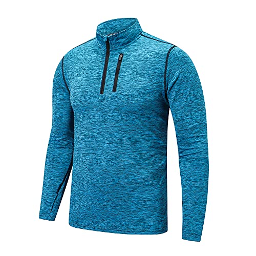 frueo 1/2 Zip Camiseta Deportiva Manga Larga Hombre Secado rápido Running Top con Cremallera Bolsillo Deportiva T-Shirt para Running Fitness Gym,1606,Blue-XL