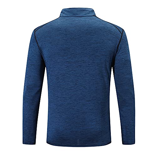 frueo 1/2 Zip Camiseta Running Manga Larga Hombre Camisetas Deportivas de Invierno Secado rápido Camiseta Deportivas Gimnasio con Cremallera Bolsillo,1606,Navy-M