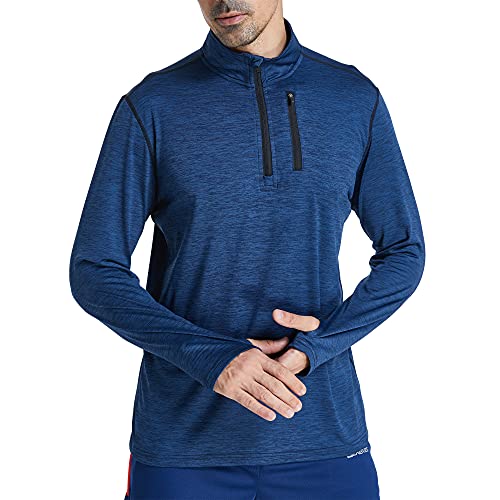 frueo 1/2 Zip Camiseta Running Manga Larga Hombre Camisetas Deportivas de Invierno Secado rápido Camiseta Deportivas Gimnasio con Cremallera Bolsillo,1606,Navy-M