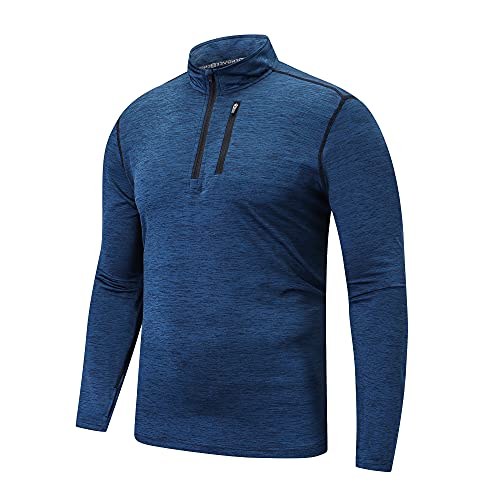 frueo 1/2 Zip Camiseta Running Manga Larga Hombre Camisetas Deportivas de Invierno Secado rápido Camiseta Deportivas Gimnasio con Cremallera Bolsillo,1606,Navy-M