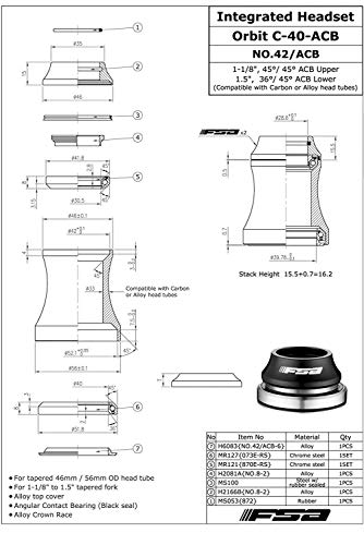 FSA NO.42/ACB-A Auriculares Integrados Orbit C-40 1-1/8 Pulgadas a 1.5 Pulgadas Cónico 15 mm, Negro, XTE1518