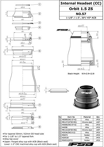 FSA No.57 Orbit 1.5 ZS 1-1/8 pulgadas a 1.5 pulgadas Rodamiento sellado auricular cónico, XTE1530