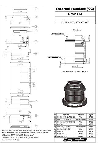 FSA Orbit ITA 1-1/8Inches to 1.5Inches Tapered Headset withTop Cap, NO.9M/CUP/CC/12B/44-A , XTE1664