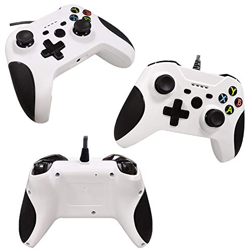 FTFVaska Mando Xbox One con Cable, Gamepad con Cable USB, con Función de Vibración Dual, Diseño Ergonómico, Compatible con Xbox One/X/S/Elite y Windows7/8/10(Blanco)