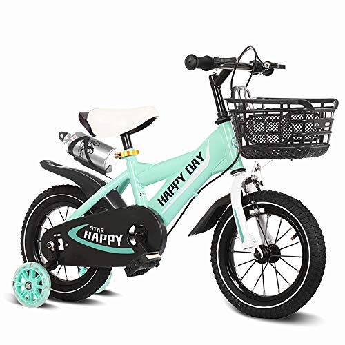 FUFU Bicicletas Niños 12/14/16/18 Pulgadas Niños Y Niñas Ciclismo, Apto For Niños De 2-13 Años De Edad Verde, Blanco (Color : Green, Size : 16in)