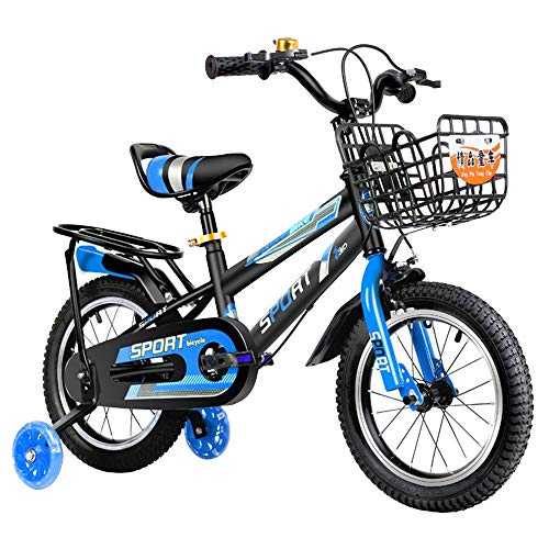 FUFU Niños Bici 12/14/16/18 Pulgadas Chico Y Chica En Bicicleta, Apto For Niños De 2-13 Años De Edad con Ruedas Auxiliares, Soportes (Color : Blue, Size : 18in)