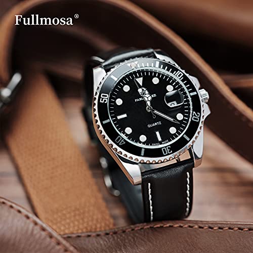 Fullmosa Axus Correa Piel, para Correa Reloj, Huawei Samsung Correa/Banda/Pulsera/Strap 14mm 16mm 18mm 19mm 20mm 22mm 24mm, Negro + Hebilla de Plata, 22mm