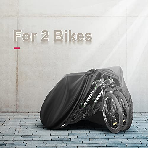 Funda Bicicleta Exterior Impermeable,Cubiertas Bicicleta Impermeables de Tela Oxford 210D para 2 Bicicletas con Orificios de Bloqueo Bolsa de Almacenamiento Hebilla a Prueba de Viento para Exteriores