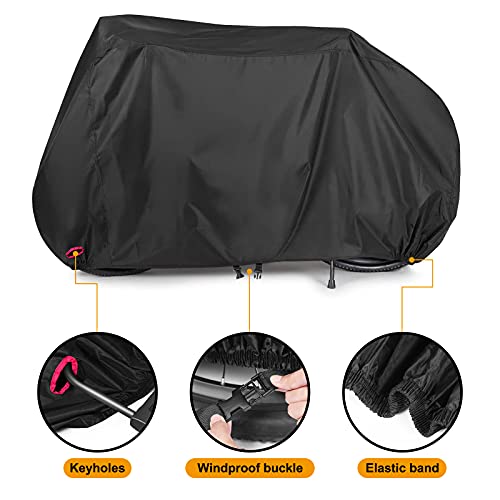 Funda Bicicleta Exterior Impermeable,Cubiertas Bicicleta Impermeables de Tela Oxford 210D para 2 Bicicletas con Orificios de Bloqueo Bolsa de Almacenamiento Hebilla a Prueba de Viento para Exteriores