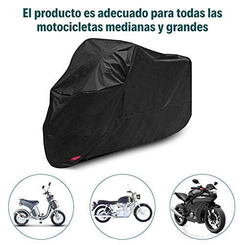 Funda para Moto Cubierta Protectora UV de la Motocicleta,Impermeable y Resistente al Viento Lluvia Nieve,Antipolvo al Aire Libre,XXL 245X105X125cm,Negro