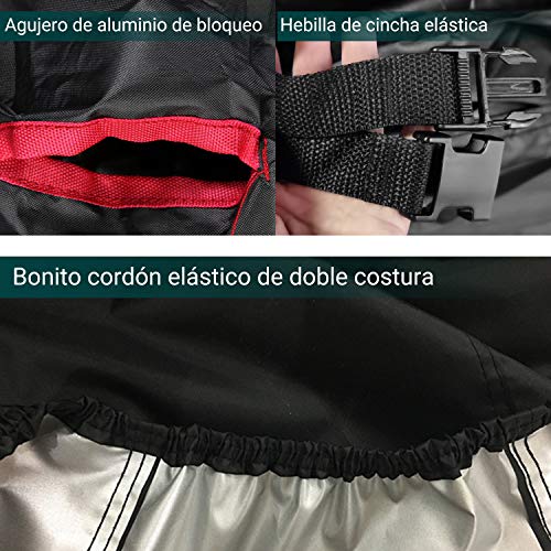 Funda para Moto Cubierta Protectora UV de la Motocicleta,Impermeable y Resistente al Viento Lluvia Nieve,Antipolvo al Aire Libre,XXL 245X105X125cm,Negro