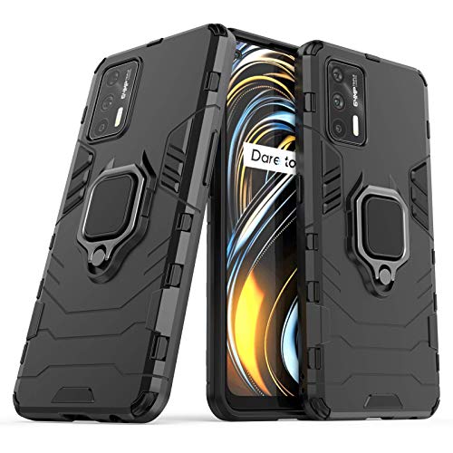 Funda para Realme GT 5G con 2 Piezas Protector de Pantalla Cristal Vidrio Templado, 360 Grados Anillo Iman Soporte Hard PC y Silicona TPU Bumper Cover [Grado Militar Anti-Golpe]