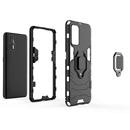 Funda para Realme GT 5G con 2 Piezas Protector de Pantalla Cristal Vidrio Templado, 360 Grados Anillo Iman Soporte Hard PC y Silicona TPU Bumper Cover [Grado Militar Anti-Golpe]