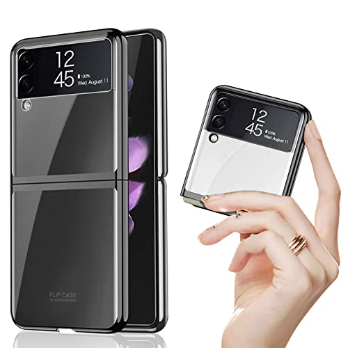 Funda Transparente Compatible con Samsung Galaxy Z Flip3, Handyhülle Z Flips Galvanizado, Marco Duro antigolpes, Delgado Durable Bumper Caseharte para Galaxy Z Flip3 5G 2021 - Negro