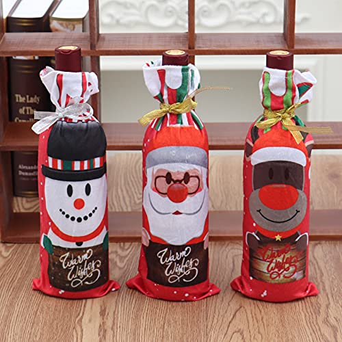 Fundas para botellas de vino de Navidad, 3 unidades, bolsas para vestido de vino, reutilizables, para fiestas, decoración de mesa