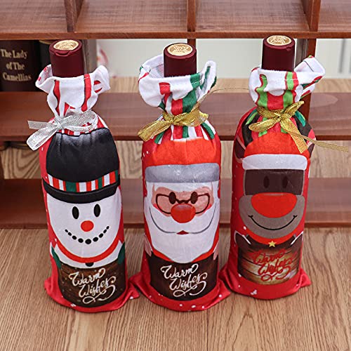 Fundas para botellas de vino de Navidad, 3 unidades, bolsas para vestido de vino, reutilizables, para fiestas, decoración de mesa