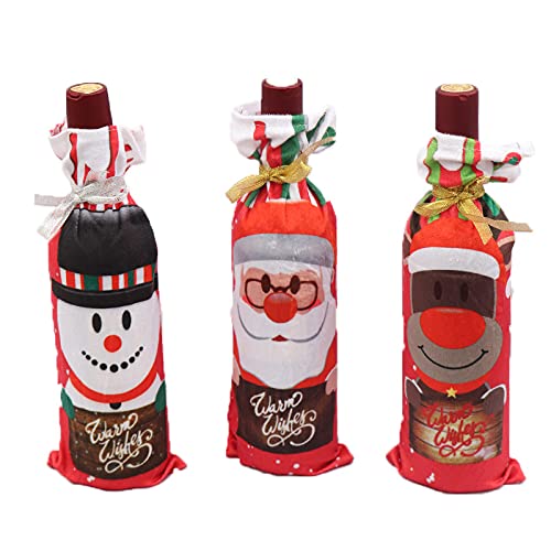 Fundas para botellas de vino de Navidad, 3 unidades, bolsas para vestido de vino, reutilizables, para fiestas, decoración de mesa