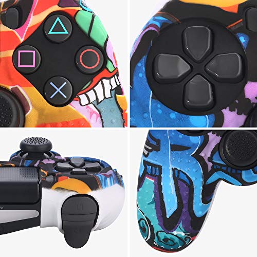 Fundas para Mando PS4/PS4 Pro/PS4 Slim Dualshock 4, Silicona Carcasa Protectora Antideslizante para Play 4/playstation 4( 2 × vistoso Personalizado cubierta de Mando PS4 + 8 × Grips para Pulgares PS4)