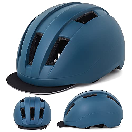 FUNWICT Casco Bicicleta con Visera Casco Bicicleta Ligero para Ciudad Urbana de Commute con Visera Removable Casco MTB para Adultos Medición Ajustable 22-24 Pulgadas (Armada)