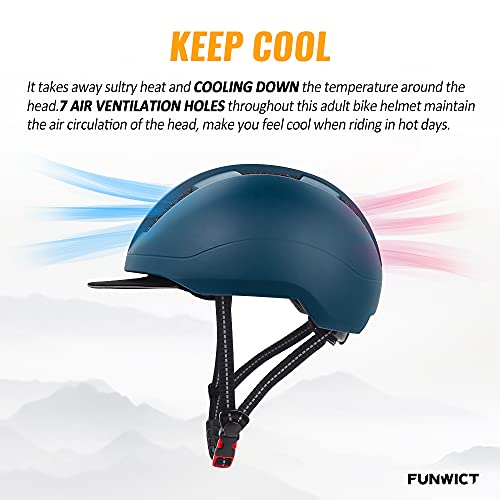 FUNWICT Casco Bicicleta con Visera Casco Bicicleta Ligero para Ciudad Urbana de Commute con Visera Removable Casco MTB para Adultos Medición Ajustable 22-24 Pulgadas (Armada)