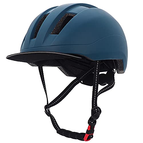 FUNWICT Casco Bicicleta con Visera Casco Bicicleta Ligero para Ciudad Urbana de Commute con Visera Removable Casco MTB para Adultos Medición Ajustable 22-24 Pulgadas (Armada)