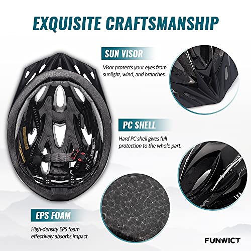 FUNWICT Casco Bicicleta con Visera Removable Casco Bicicleta de Montaña con Luz Trasera para Hombre Mujer Ciclismo Casco Adecuado para Circunferencia de Cabeza 57-61 cm