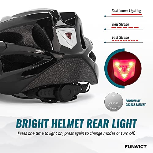 FUNWICT Casco Bicicleta con Visera Removable Casco Bicicleta de Montaña con Luz Trasera para Hombre Mujer Ciclismo Casco Adecuado para Circunferencia de Cabeza 57-61 cm