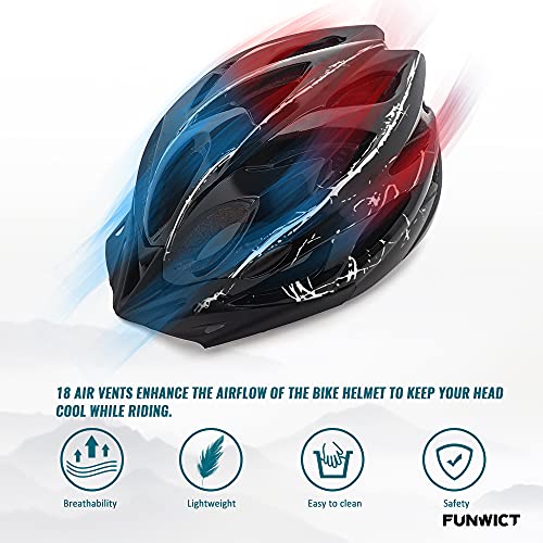 FUNWICT Casco Bicicleta con Visera Removable Casco Bicicleta de Montaña con Luz Trasera para Hombre Mujer Ciclismo Casco Adecuado para Circunferencia de Cabeza 57-61 cm