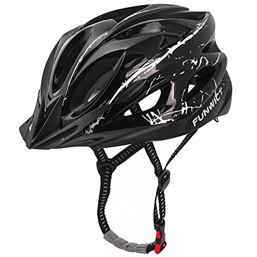 FUNWICT Casco Bicicleta con Visera Removable Casco Bicicleta de Montaña con Luz Trasera para Hombre Mujer Ciclismo Casco Adecuado para Circunferencia de Cabeza 57-61 cm