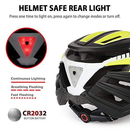 FUNWICT Casco Bicicleta Hombre Casco MTB con Gafas Magnéticas Extraíbles y Forro Interior Casco Bicicleta con Luz Trasera LED para Ciclismo 57-61 CM (Amarillo Negro)