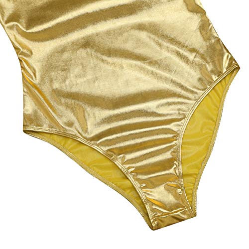 furein Maillot de Danza Ballet Gimnasia Leotardo Body Clásico Brillante Elástico para Niñas de Manga Larga Cuello Redondo (10 años, Oro)