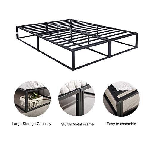 FURNITURE-R France Somier de cama con plataforma para cama doble, tamaño King, color negro